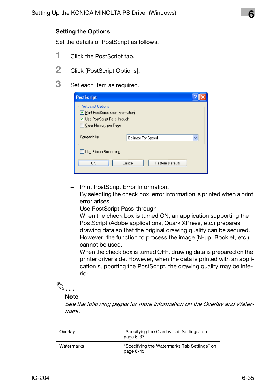 Setting the options -35 | Konica Minolta bizhub 420 User Manual | Page 219 / 401