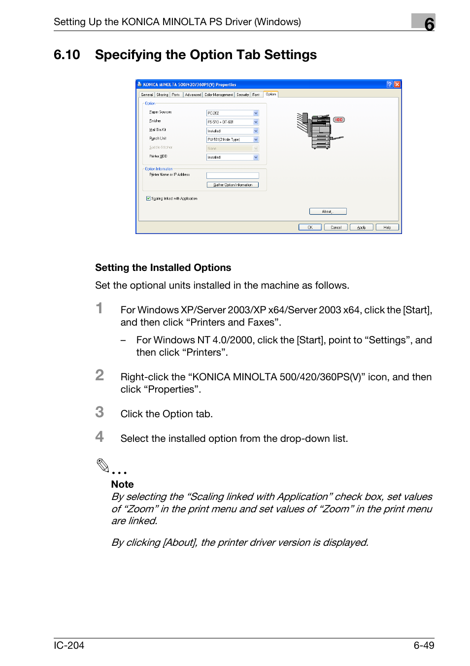 10 specifying the option tab settings, Specifying the option tab settings -49, Setting the installed options -49 | Konica Minolta bizhub 420 User Manual | Page 233 / 401