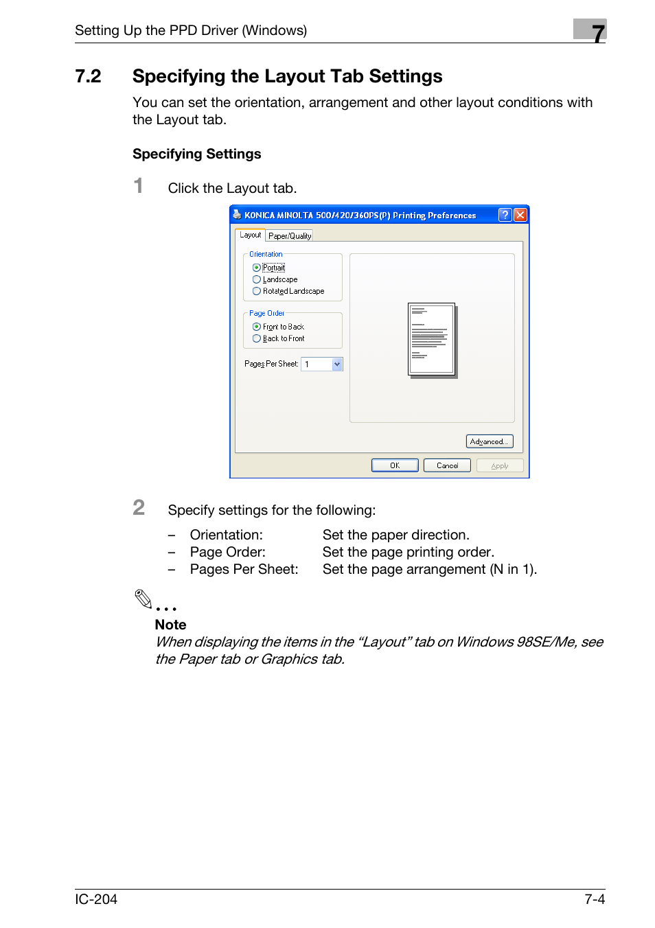 2 specifying the layout tab settings, Specifying the layout tab settings -4, Specifying settings -4 | Konica Minolta bizhub 420 User Manual | Page 240 / 401