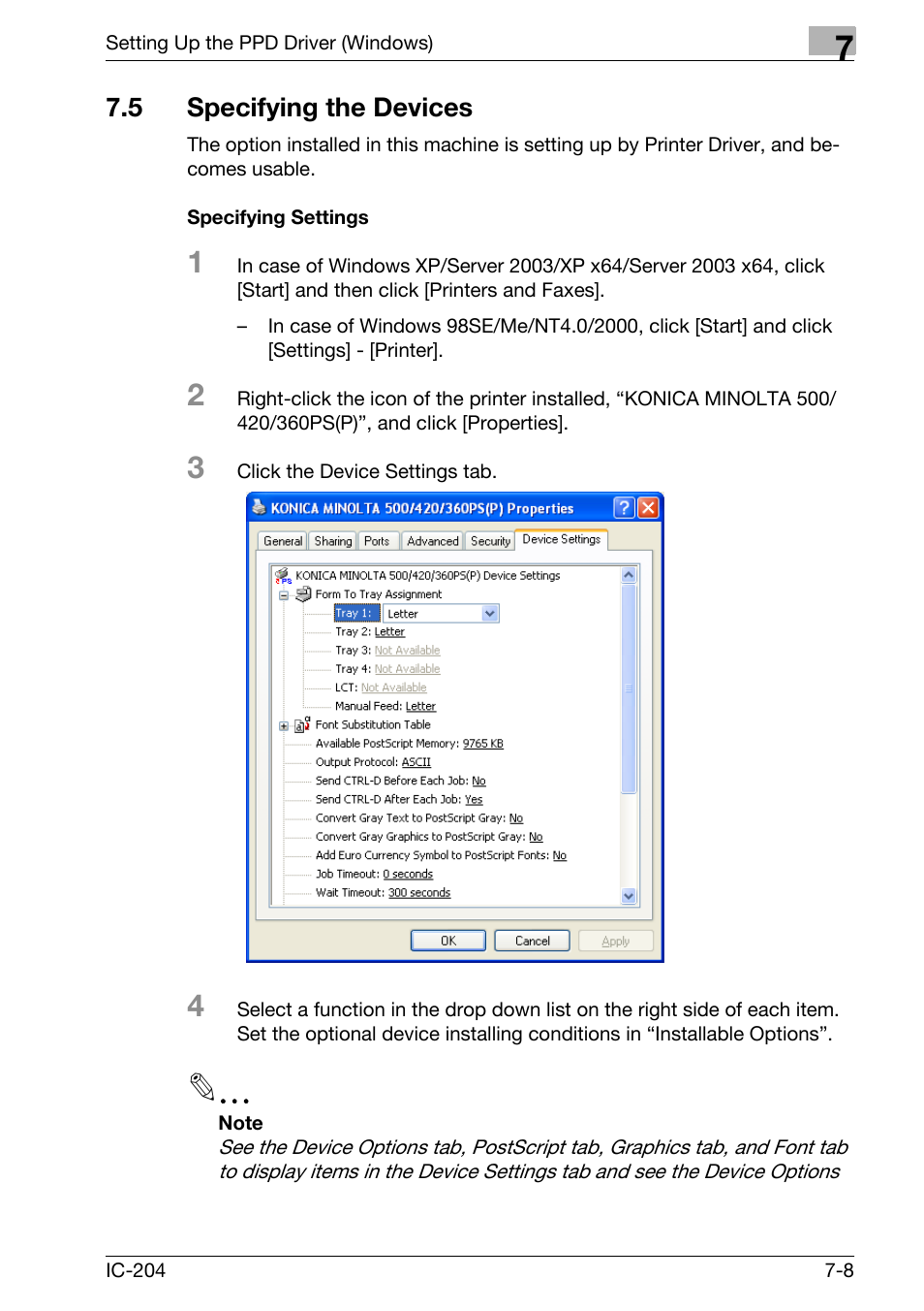 5 specifying the devices, Specifying the devices -8, Specifying settings -8 | Konica Minolta bizhub 420 User Manual | Page 244 / 401