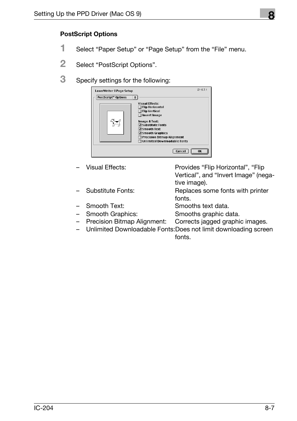 Postscript options -7 | Konica Minolta bizhub 420 User Manual | Page 252 / 401