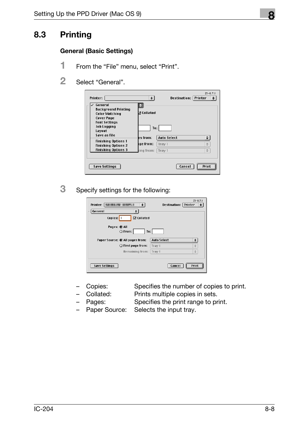 3 printing, Printing -8, General (basic settings) -8 | Konica Minolta bizhub 420 User Manual | Page 253 / 401