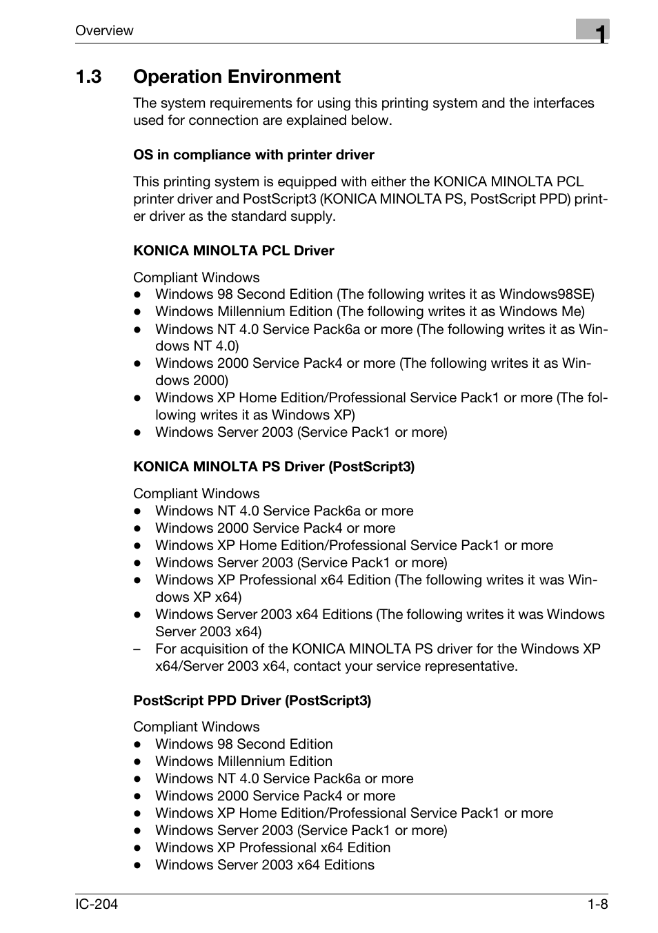 3 operation environment, Operation environment -8 | Konica Minolta bizhub 420 User Manual | Page 28 / 401