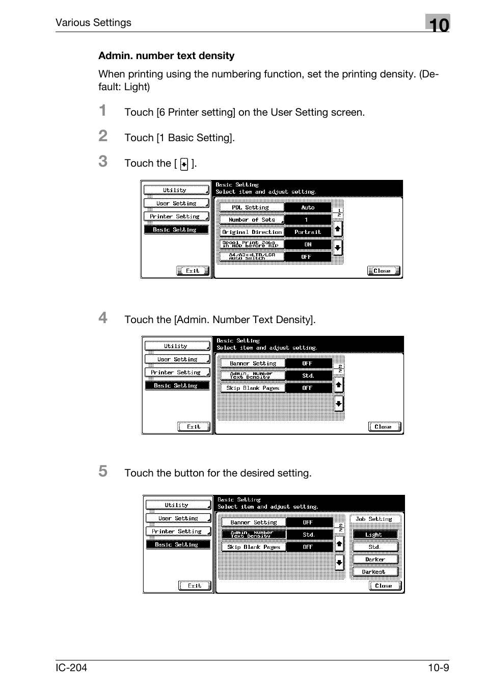 Admin. number text density -9 | Konica Minolta bizhub 420 User Manual | Page 284 / 401