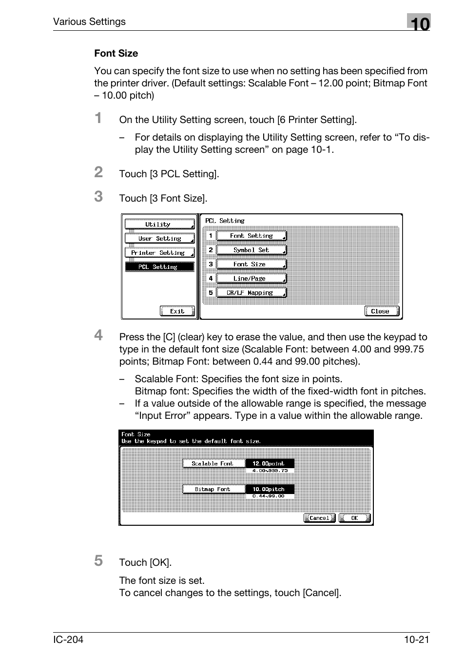 Font size -21 | Konica Minolta bizhub 420 User Manual | Page 296 / 401