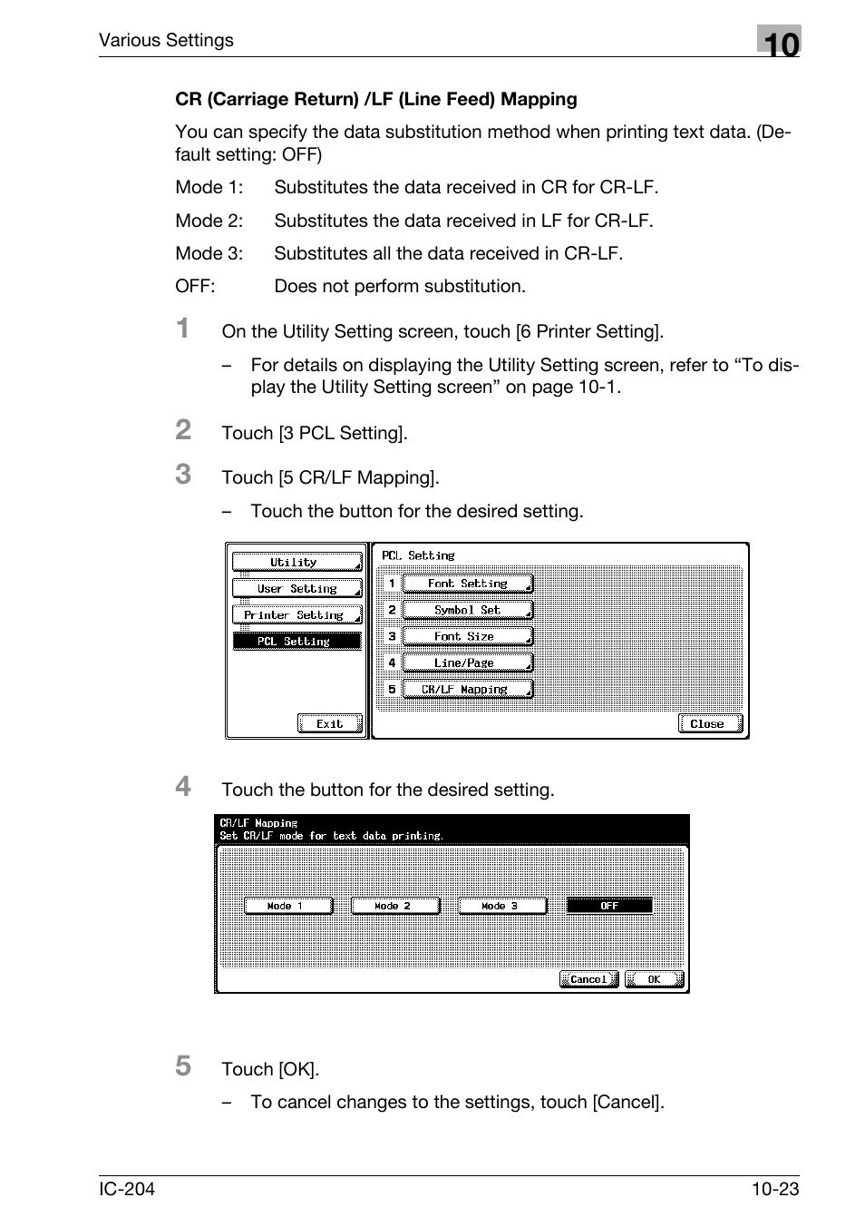 Cr (carriage return) /lf (line feed) mapping -23 | Konica Minolta bizhub 420 User Manual | Page 298 / 401