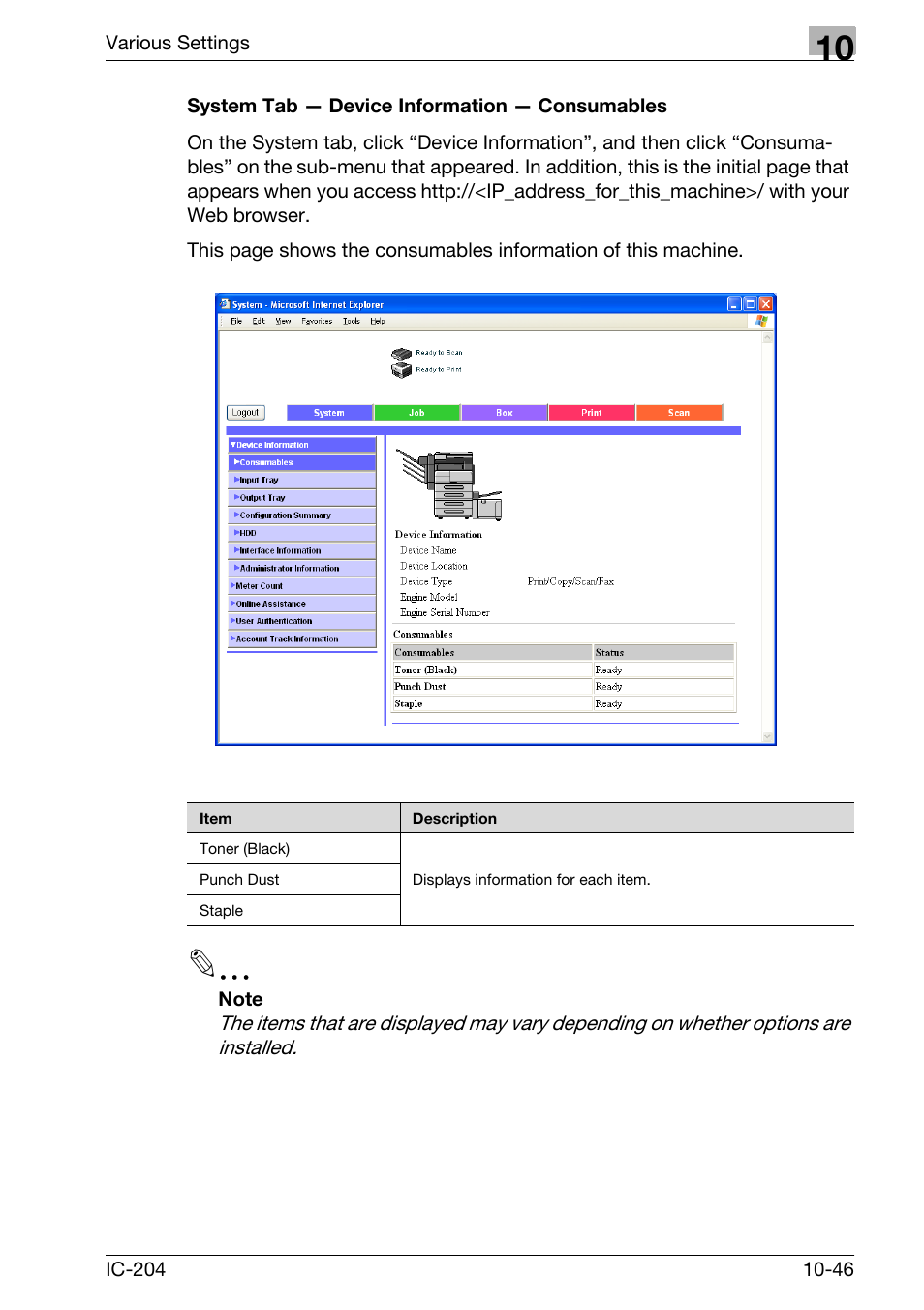 System tab — device information — consumables -46 | Konica Minolta bizhub 420 User Manual | Page 321 / 401