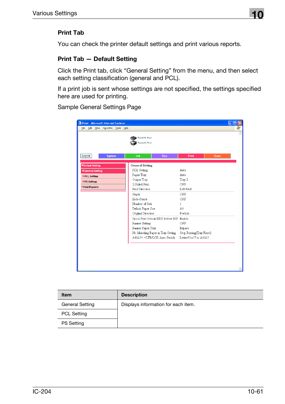 Print tab -61 print tab — default setting -61 | Konica Minolta bizhub 420 User Manual | Page 336 / 401