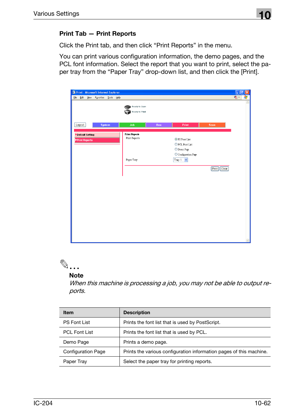 Print tab — print reports -62 | Konica Minolta bizhub 420 User Manual | Page 337 / 401