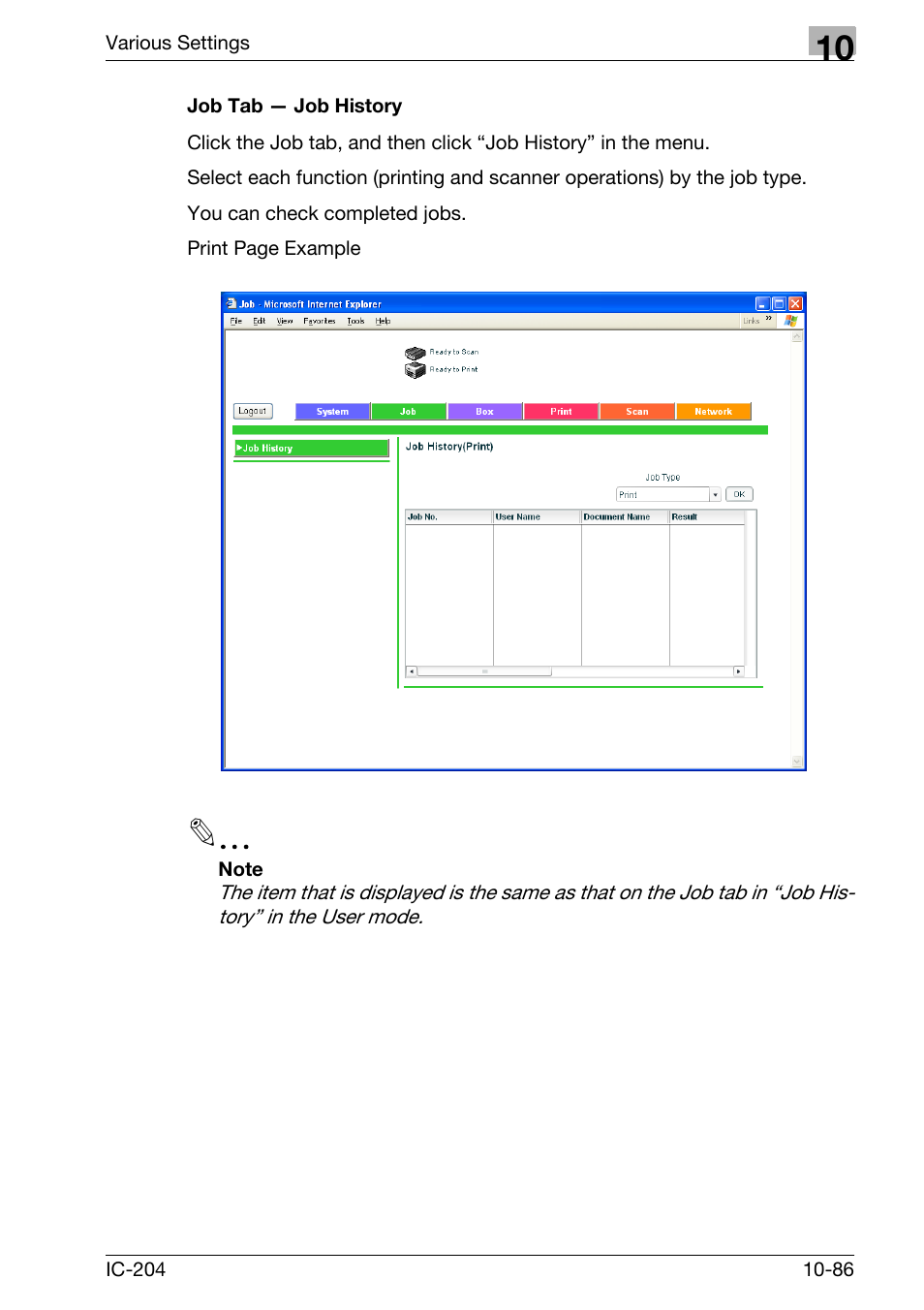 Job tab — job history -86 | Konica Minolta bizhub 420 User Manual | Page 361 / 401