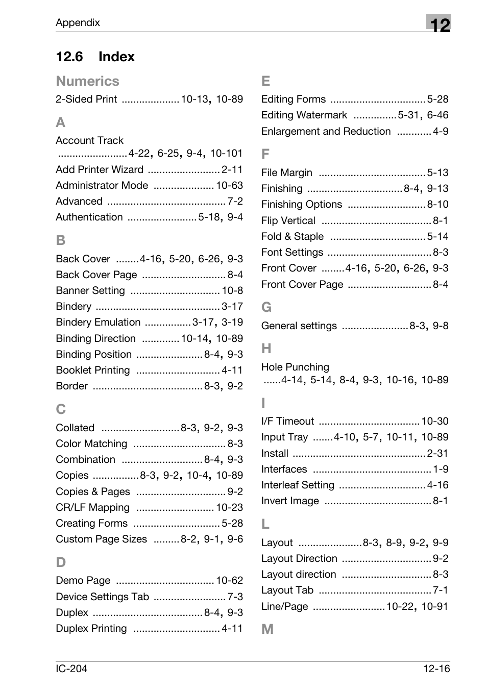 6 index, Index -16, 6 index numerics | Konica Minolta bizhub 420 User Manual | Page 398 / 401