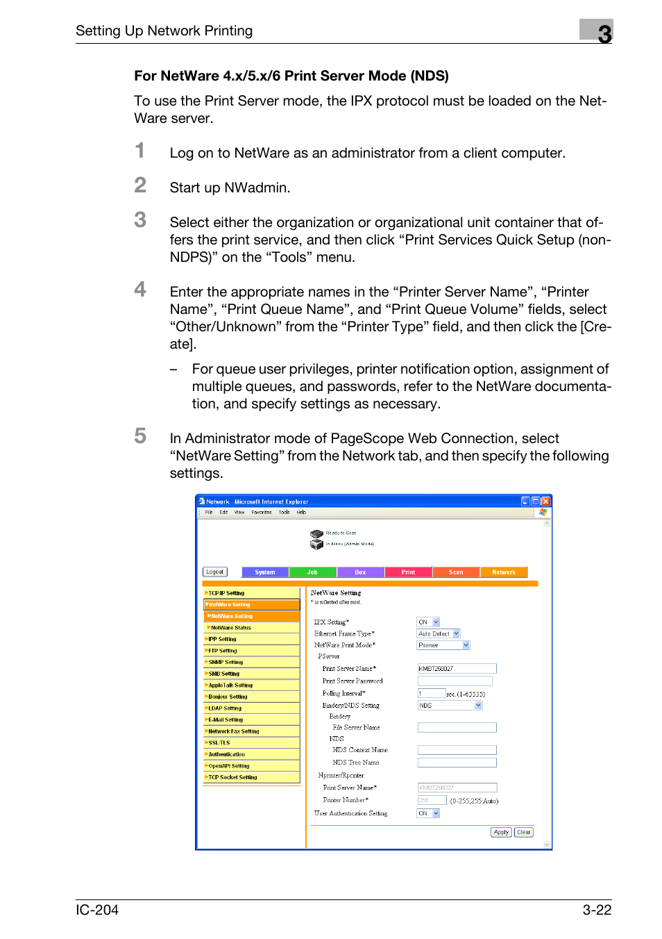 For netware 4.x/5.x/6 print server mode (nds) -22 | Konica Minolta bizhub 420 User Manual | Page 93 / 401