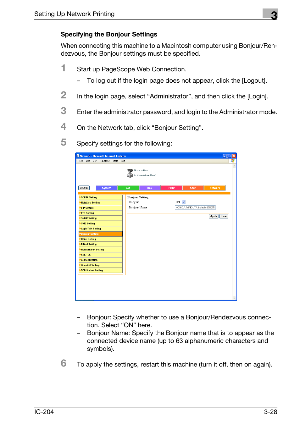 Specifying the bonjour settings -28 | Konica Minolta bizhub 420 User Manual | Page 99 / 401