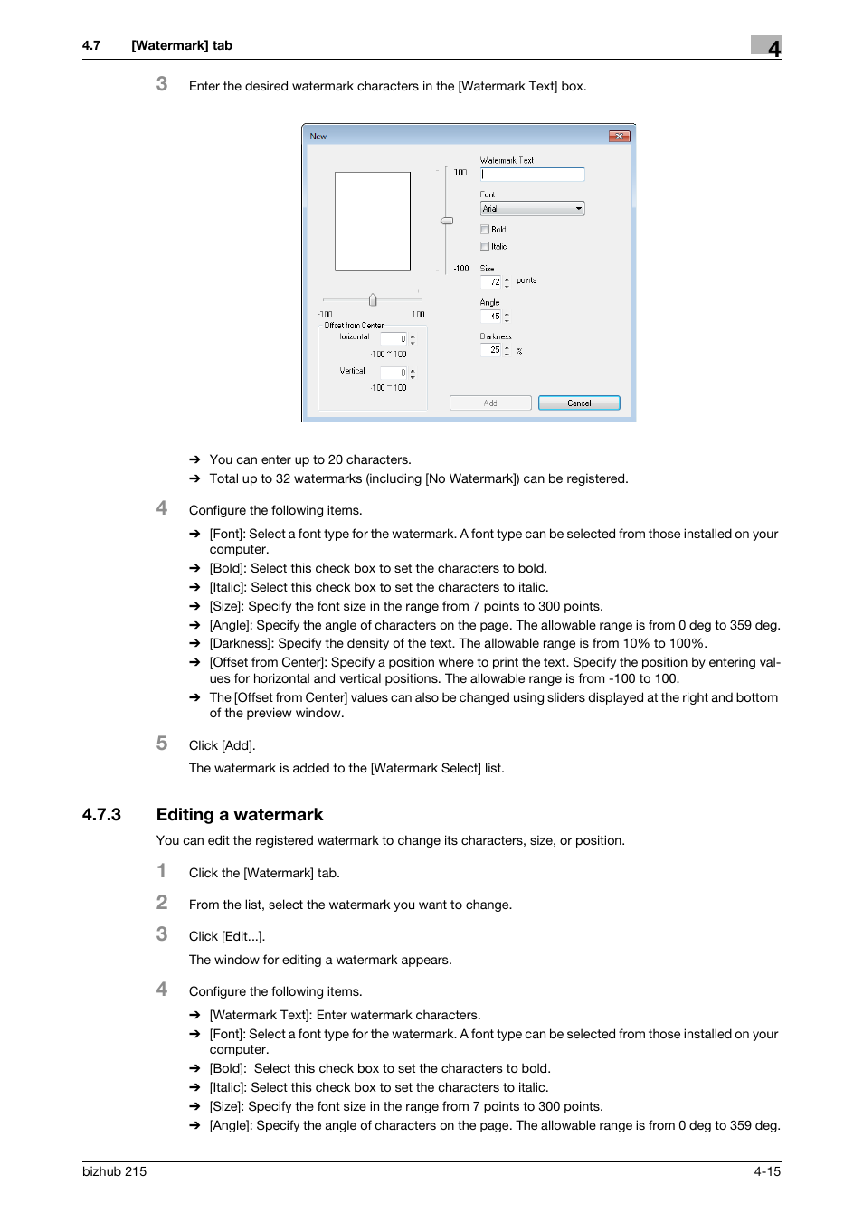 3 editing a watermark, Editing a watermark -15 | Konica Minolta Bizhub 215 User Manual | Page 49 / 88