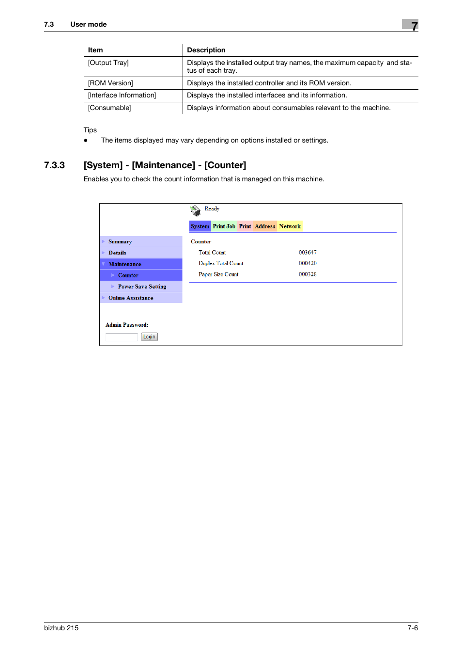 3 [system] - [maintenance] - [counter, System] - [maintenance] - [counter] -6 | Konica Minolta Bizhub 215 User Manual | Page 72 / 88