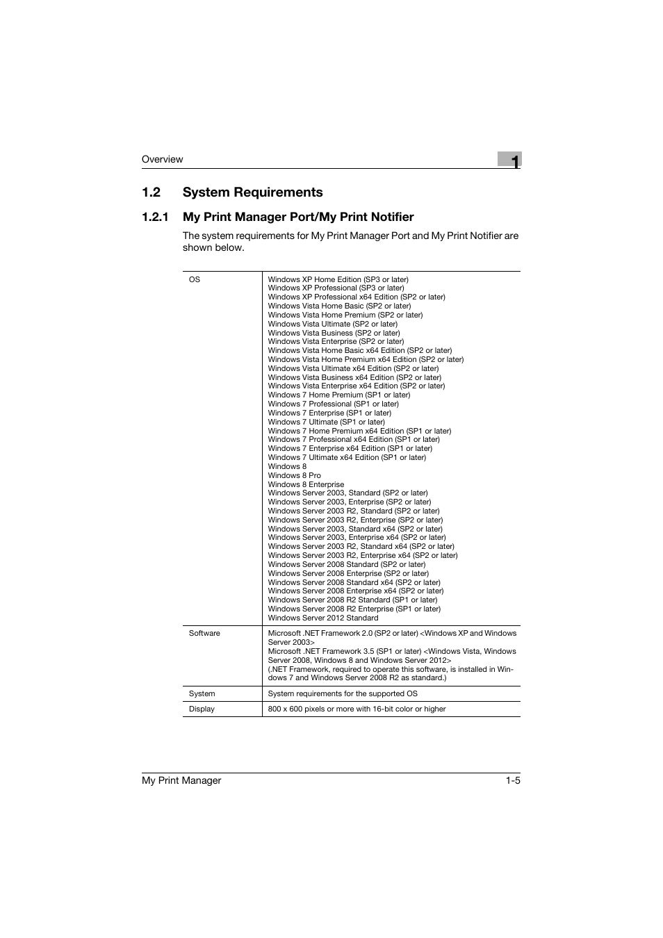 2 system requirements, 1 my print manager port/my print notifier, System requirements -5 | My print manager port/my print notifier -5 | Konica Minolta PageScope Enterprise Suite User Manual | Page 11 / 53