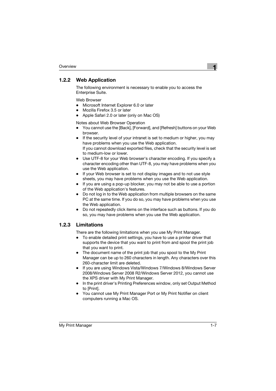 2 web application, 3 limitations, Web application -7 | Limitations -7 | Konica Minolta PageScope Enterprise Suite User Manual | Page 13 / 53