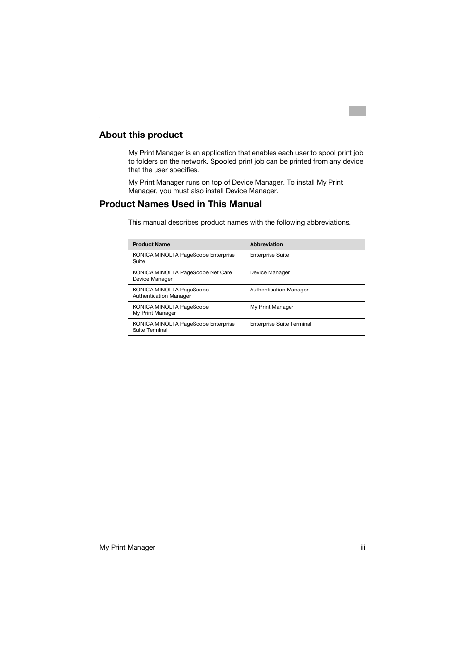 About this product, Product names used in this manual | Konica Minolta PageScope Enterprise Suite User Manual | Page 4 / 53