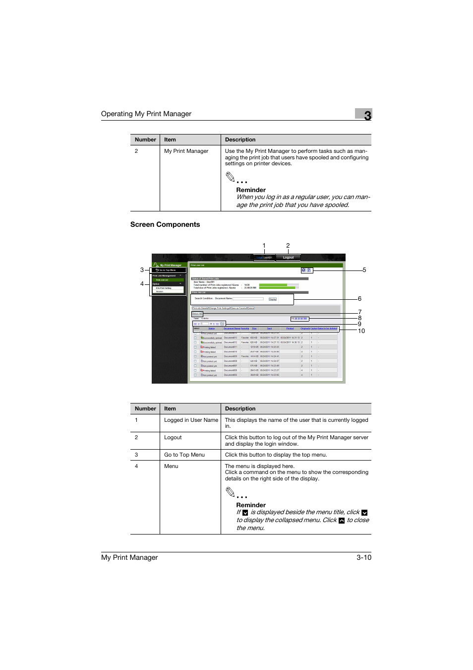 Screen components, Screen components -10 | Konica Minolta PageScope Enterprise Suite User Manual | Page 42 / 53