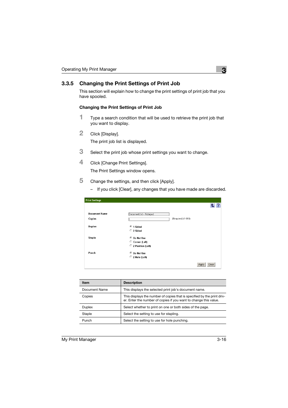 5 changing the print settings of print job, Changing the print settings of print job | Konica Minolta PageScope Enterprise Suite User Manual | Page 48 / 53