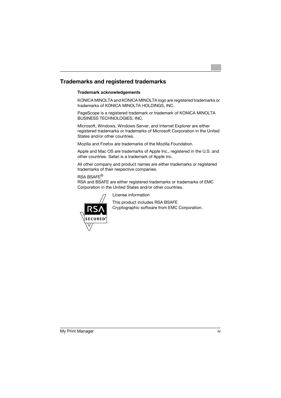 Trademarks and registered trademarks | Konica Minolta PageScope Enterprise Suite User Manual | Page 5 / 53