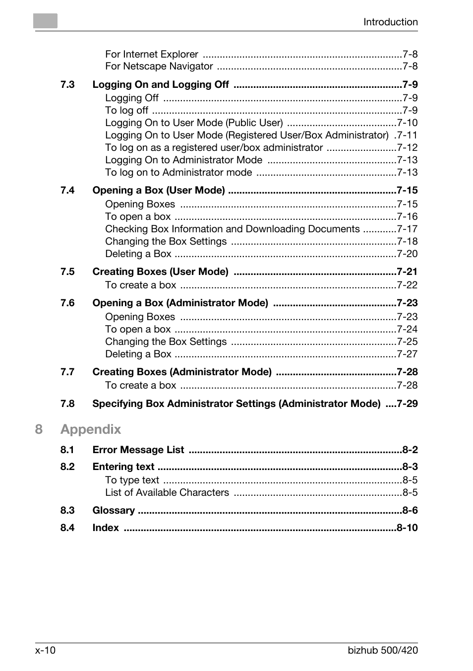 8appendix | Konica Minolta bizhub 500 User Manual | Page 11 / 218