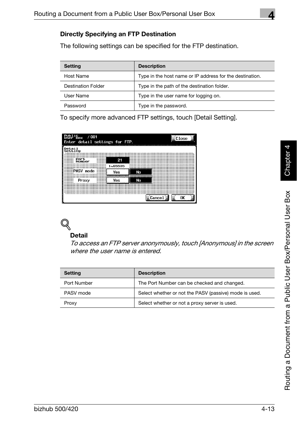 Directly specifying an ftp destination -13 | Konica Minolta bizhub 500 User Manual | Page 112 / 218