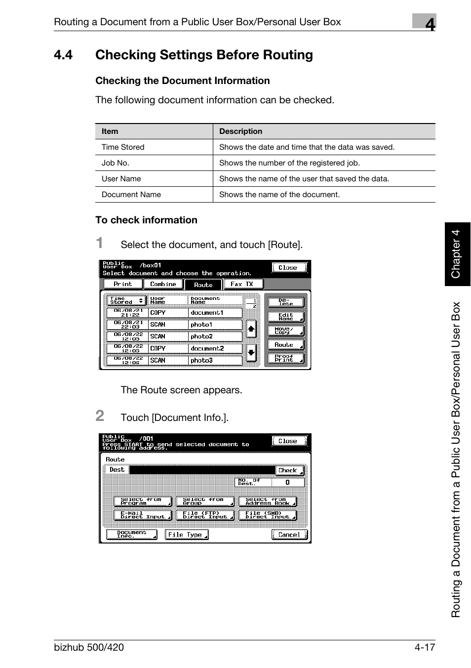 4 checking settings before routing, Checking settings before routing -17 | Konica Minolta bizhub 500 User Manual | Page 116 / 218