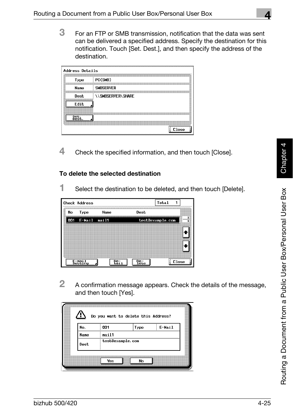 To delete the selected destination -25 | Konica Minolta bizhub 500 User Manual | Page 124 / 218