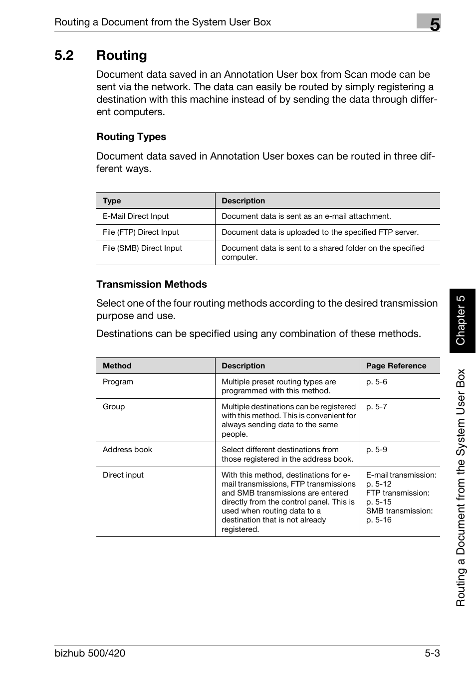 2 routing, Routing -3, Routing types -3 transmission methods -3 | Konica Minolta bizhub 500 User Manual | Page 128 / 218