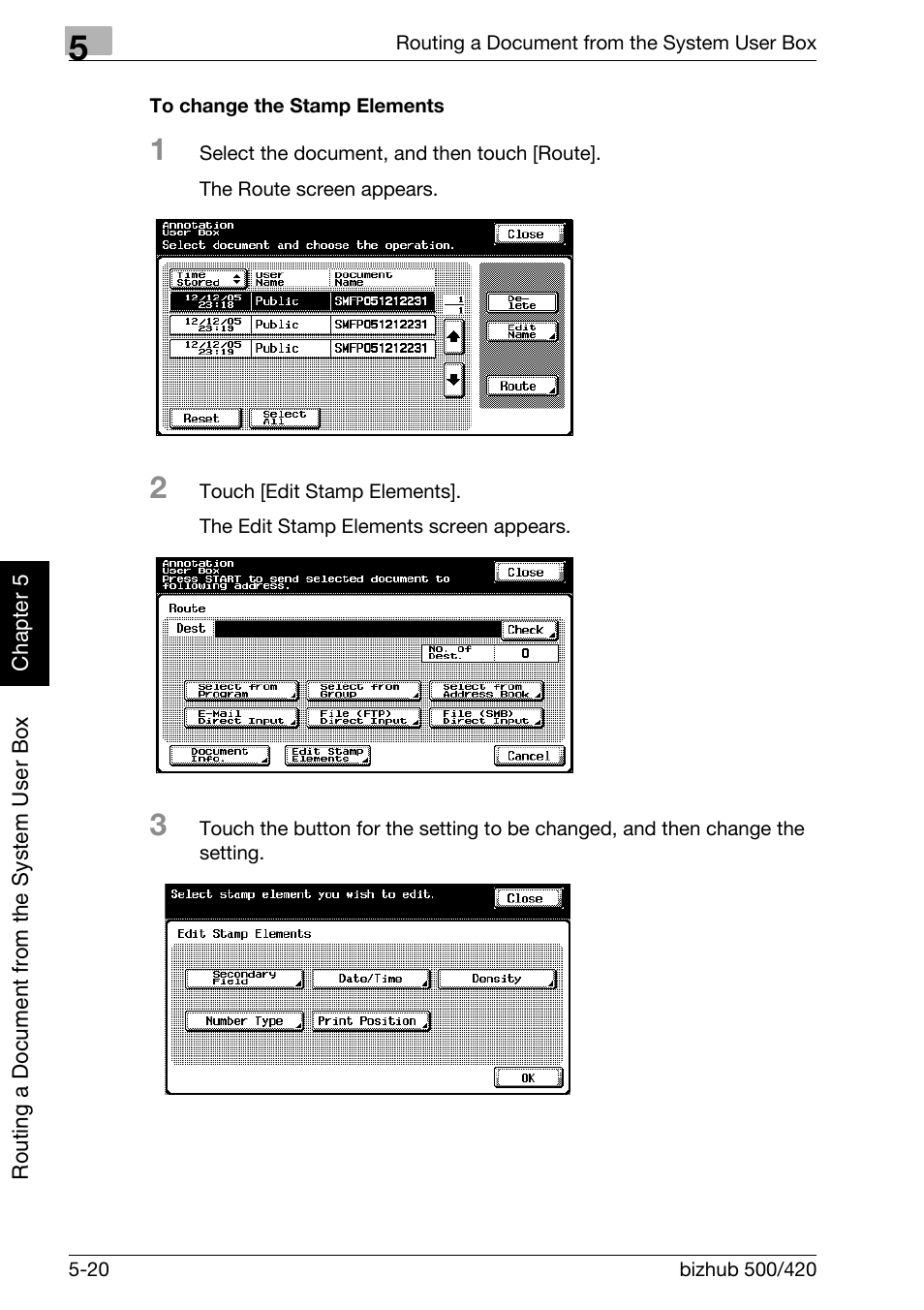 To change the stamp elements -20 | Konica Minolta bizhub 500 User Manual | Page 145 / 218