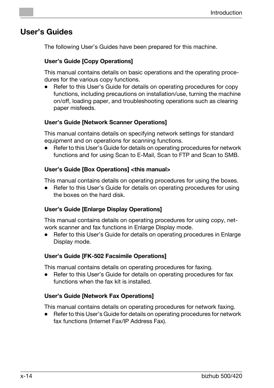 User’s guides | Konica Minolta bizhub 500 User Manual | Page 15 / 218