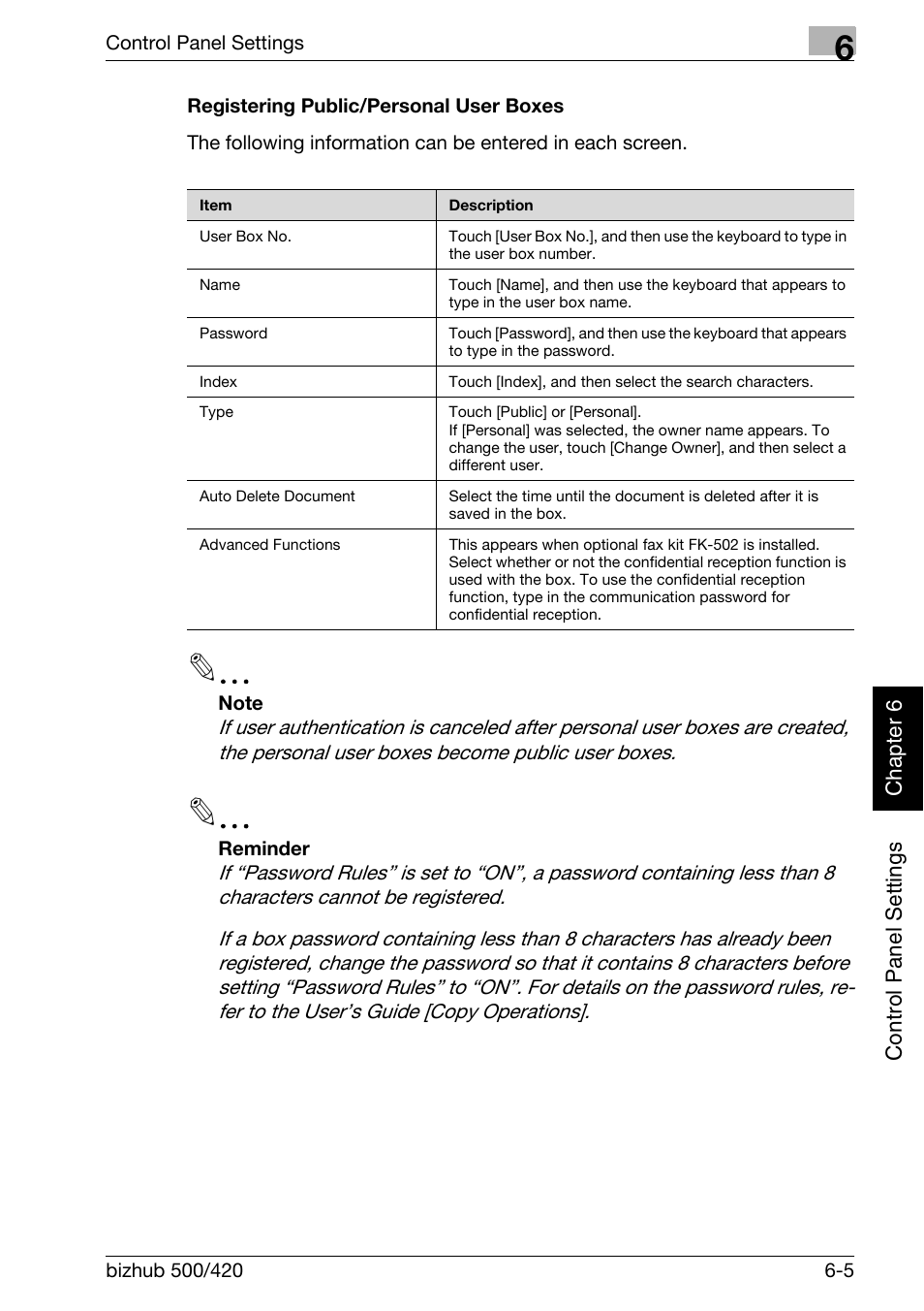 Registering public/personal user boxes -5 | Konica Minolta bizhub 500 User Manual | Page 152 / 218