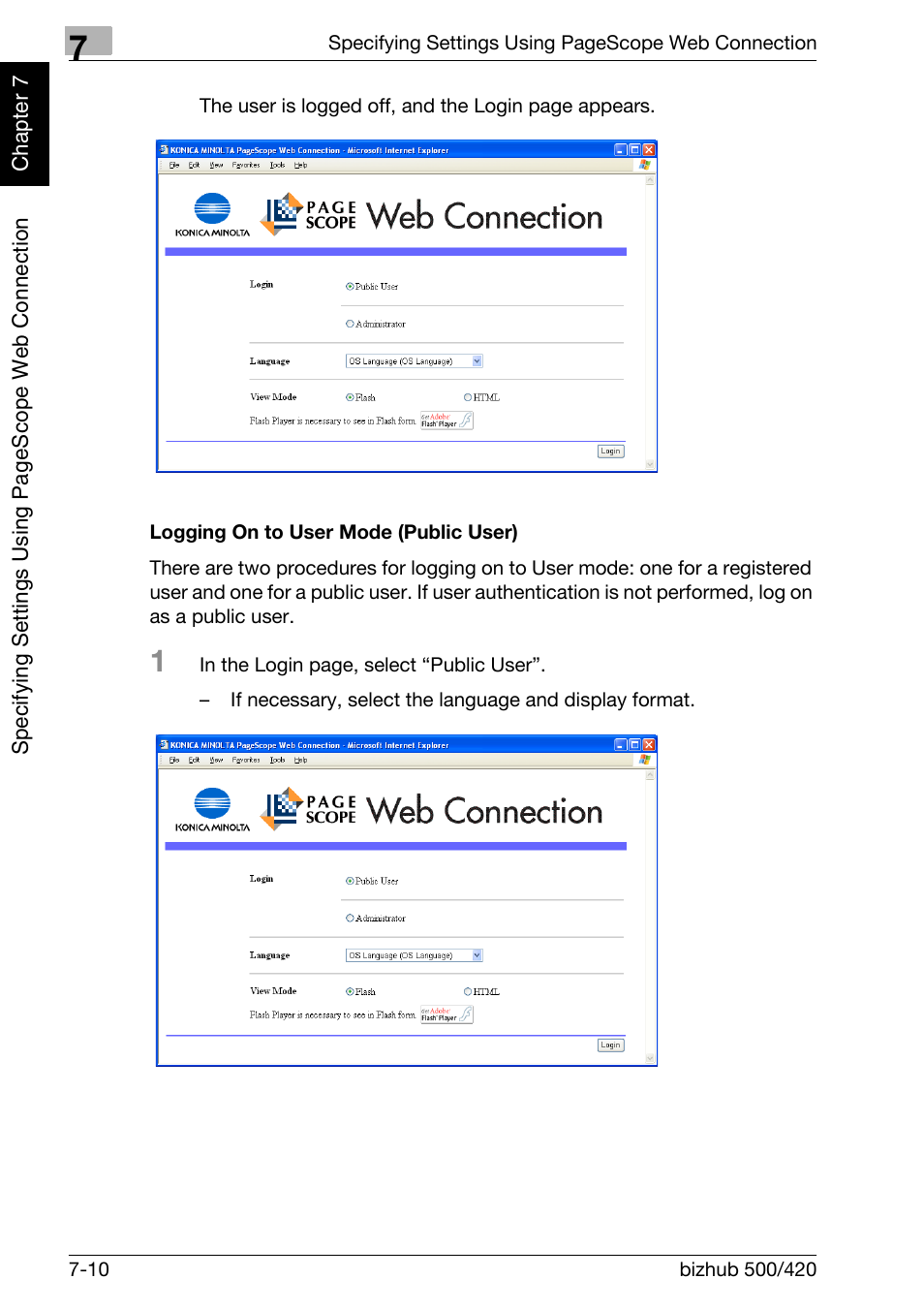 Logging on to user mode (public user) -10 | Konica Minolta bizhub 500 User Manual | Page 185 / 218