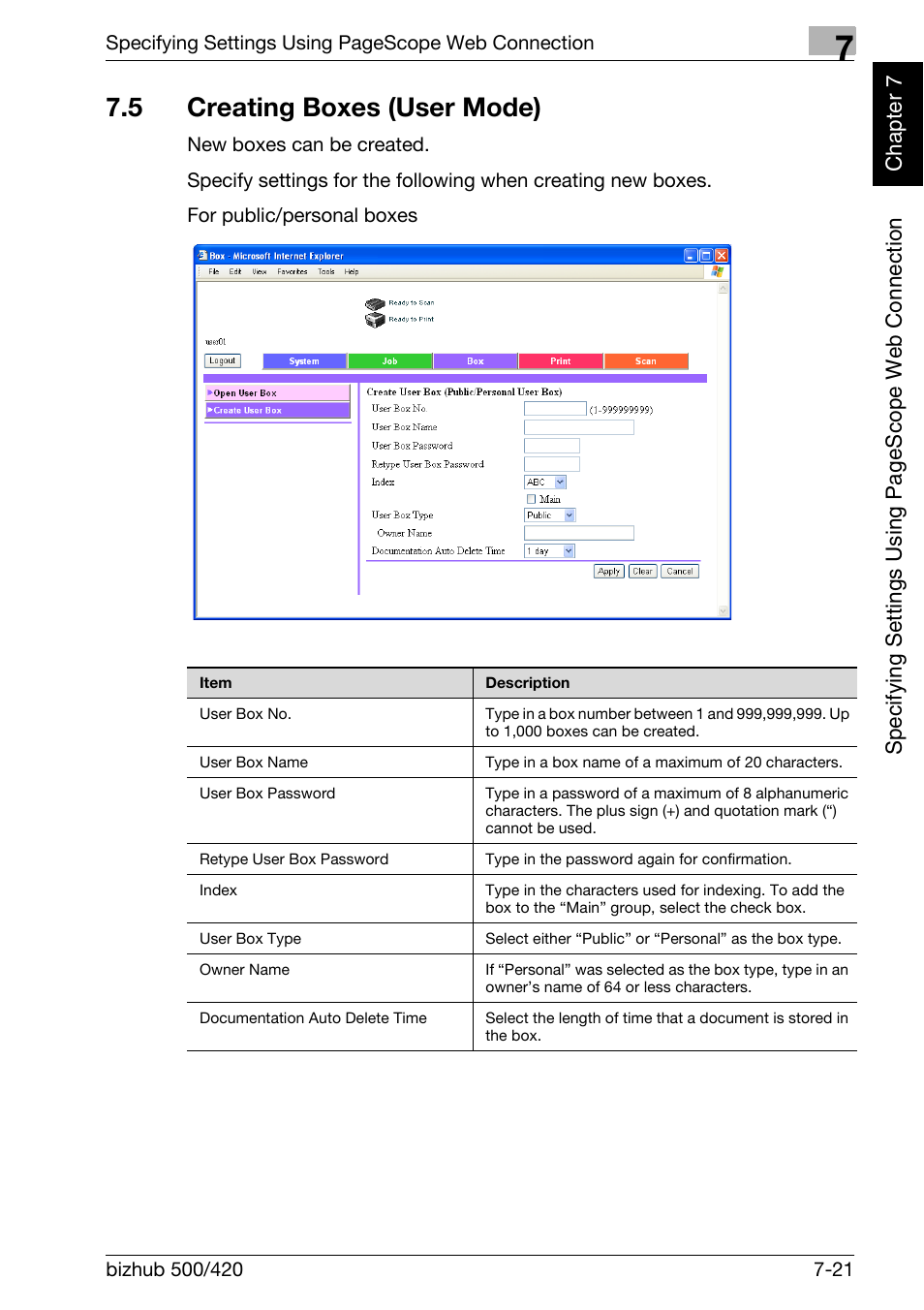 5 creating boxes (user mode), Creating boxes (user mode) -21 | Konica Minolta bizhub 500 User Manual | Page 196 / 218