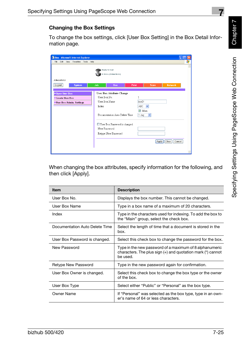 Changing the box settings -25 | Konica Minolta bizhub 500 User Manual | Page 200 / 218