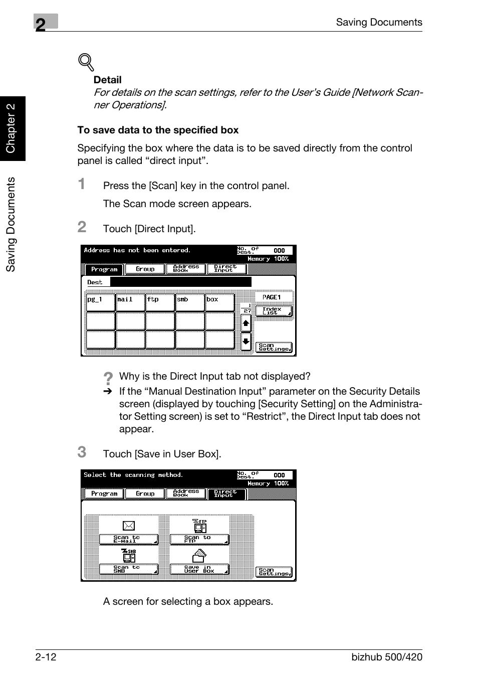 To save data to the specified box -12 | Konica Minolta bizhub 500 User Manual | Page 35 / 218