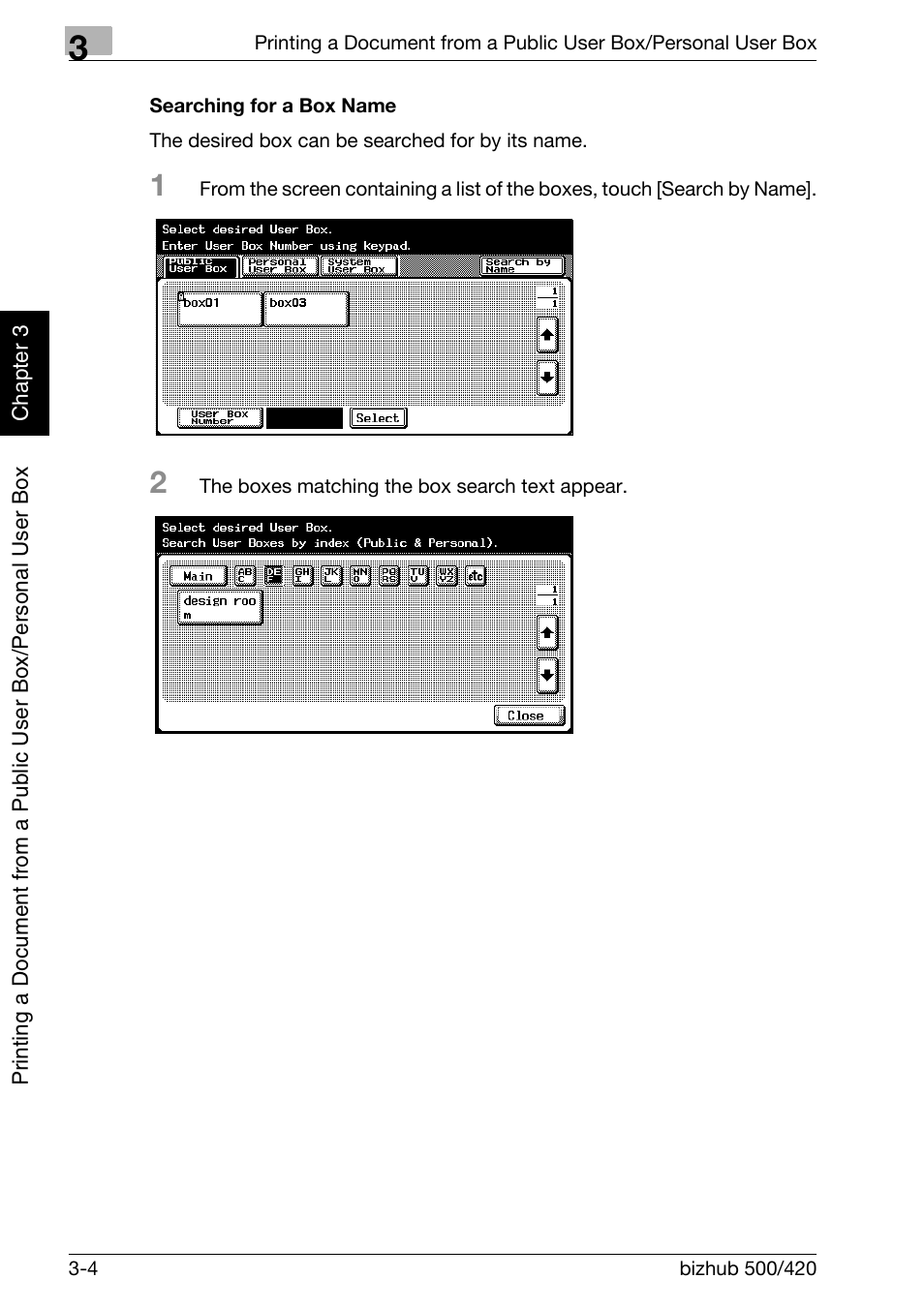 Searching for a box name -4 | Konica Minolta bizhub 500 User Manual | Page 43 / 218