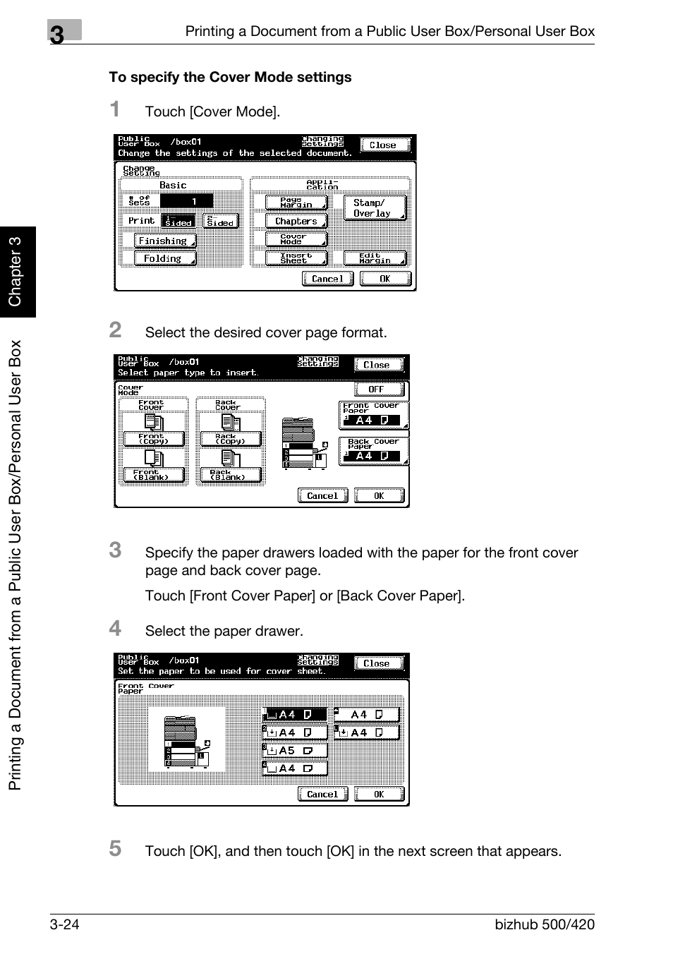 To specify the cover mode settings -24 | Konica Minolta bizhub 500 User Manual | Page 63 / 218