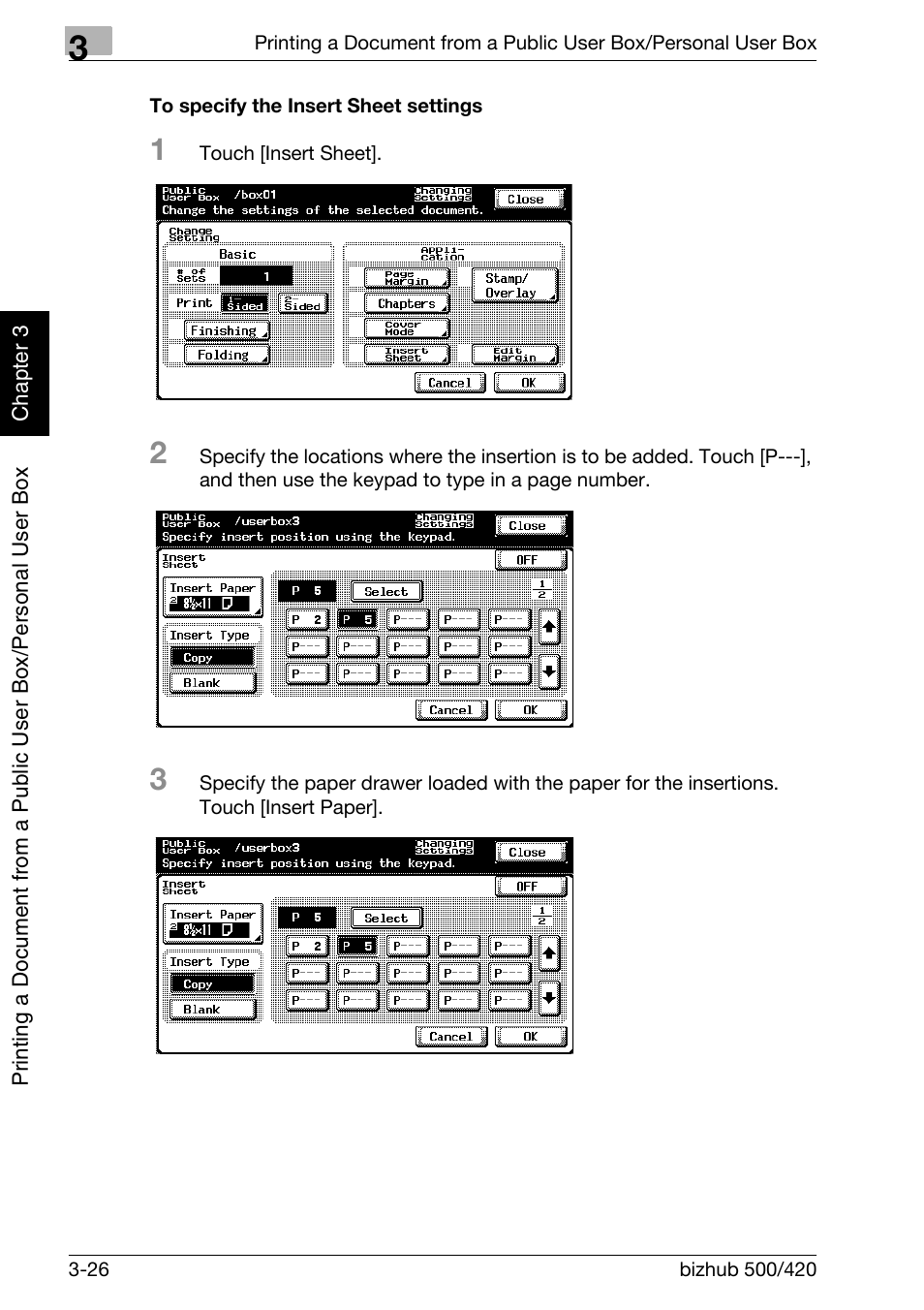 To specify the insert sheet settings -26 | Konica Minolta bizhub 500 User Manual | Page 65 / 218