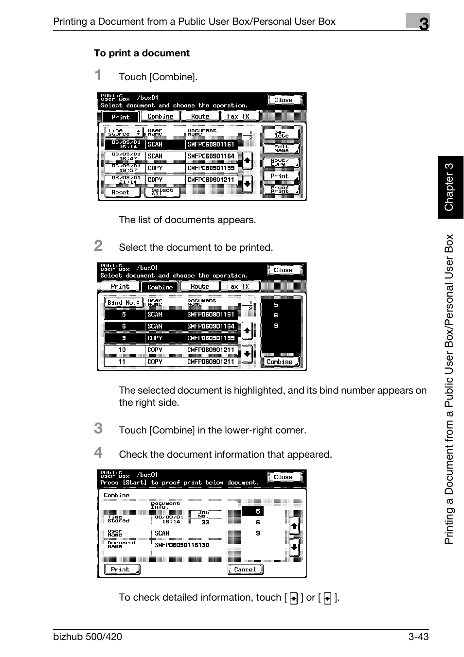 To print a document -43 | Konica Minolta bizhub 500 User Manual | Page 82 / 218