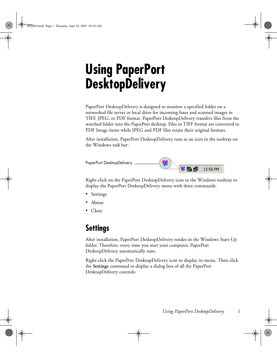 Using paperport desktopdelivery, Settings | Konica Minolta Unity User Manual | Page 3 / 6