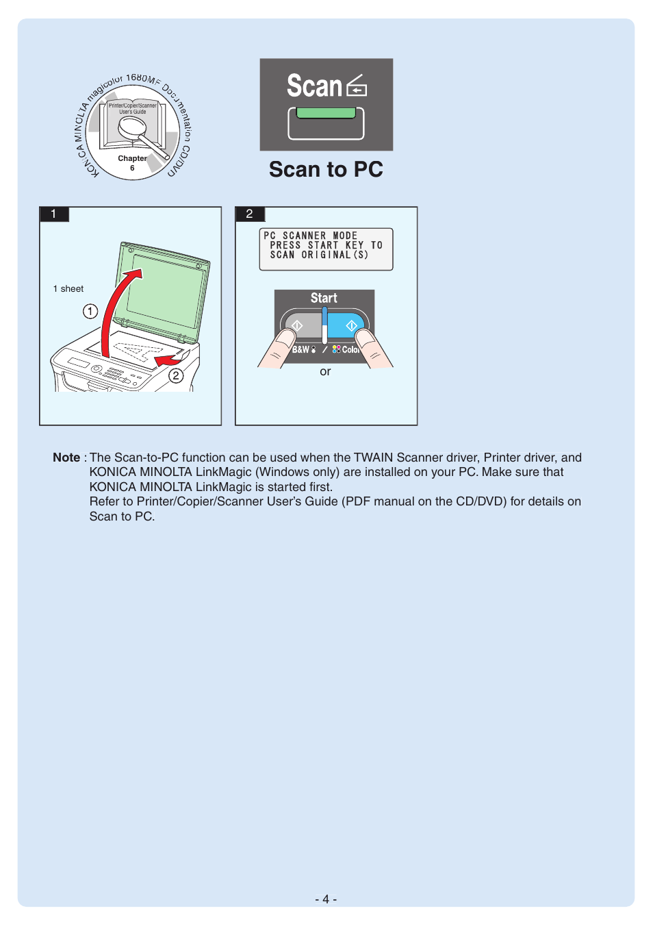 Scan to pc | Konica Minolta magicolor 1680MF User Manual | Page 4 / 8