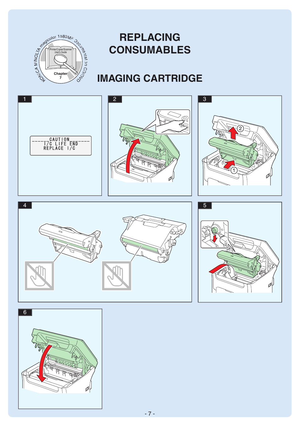 Replacing consumables, Imaging cartridge | Konica Minolta magicolor 1680MF User Manual | Page 7 / 8