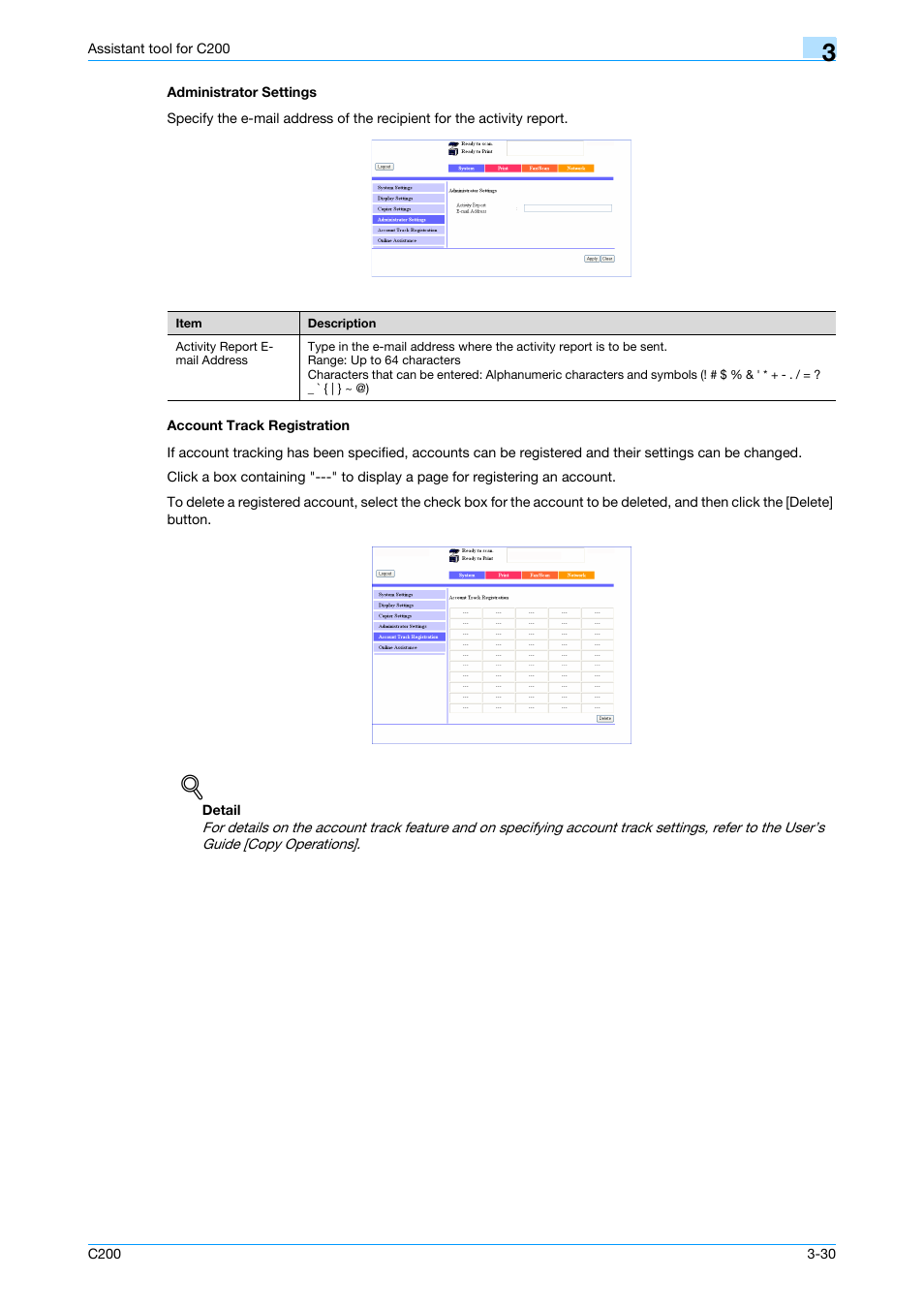Administrator settings, Account track registration | Konica Minolta bizhub C200 User Manual | Page 125 / 167