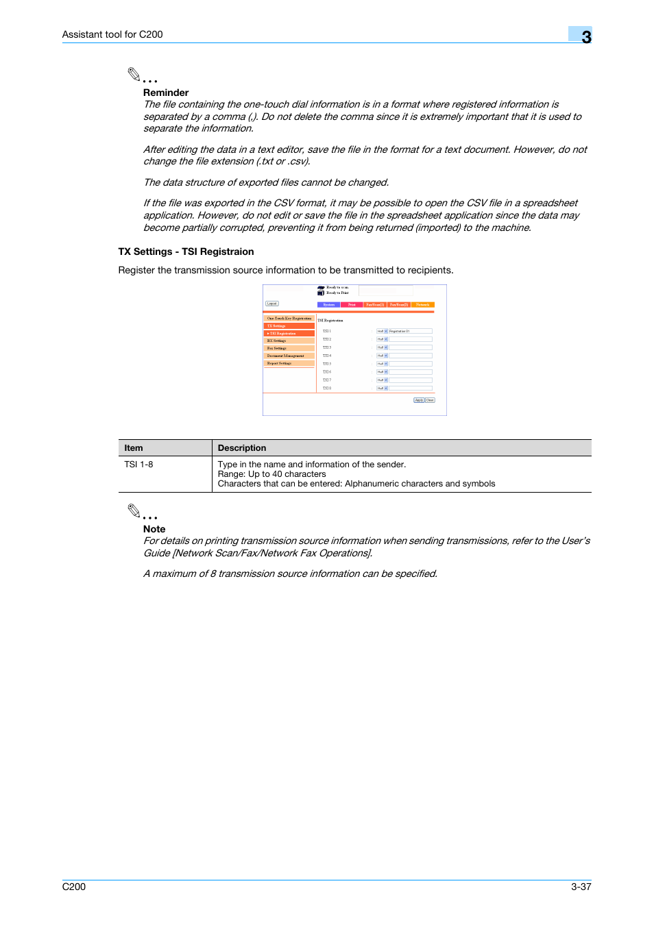 Tx settings - tsi registraion, Tx settings - tsi registraion -37 | Konica Minolta bizhub C200 User Manual | Page 132 / 167