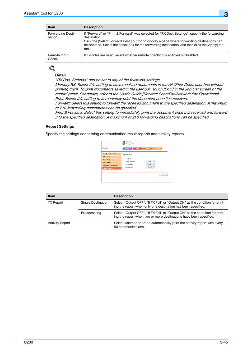 Report settings, Report settings -45 | Konica Minolta bizhub C200 User Manual | Page 140 / 167