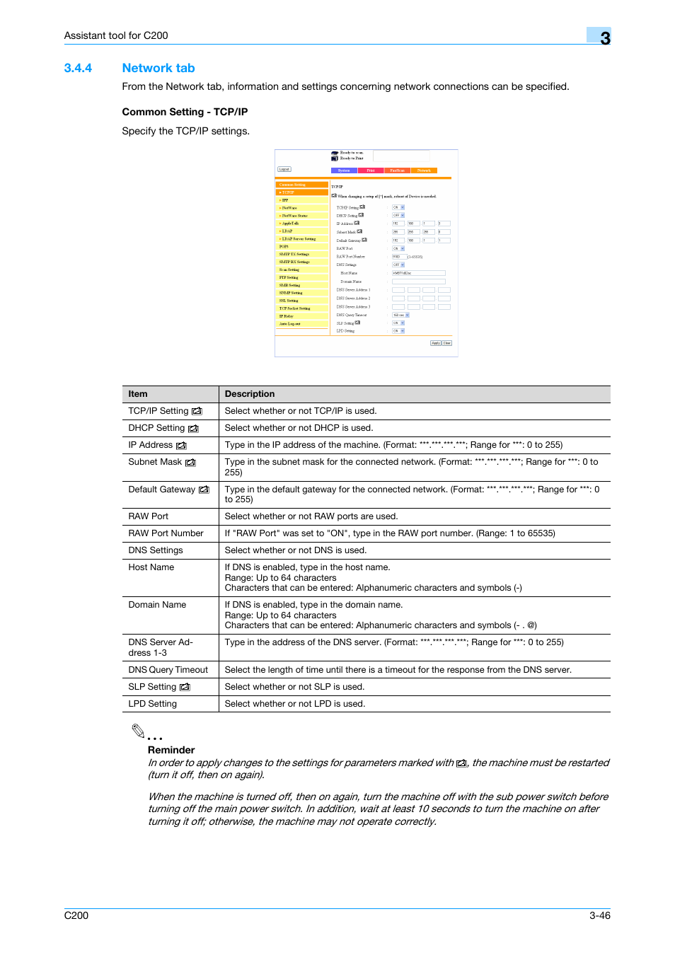 4 network tab, Common setting - tcp/ip, Network tab -46 common setting - tcp/ip -46 | Konica Minolta bizhub C200 User Manual | Page 141 / 167