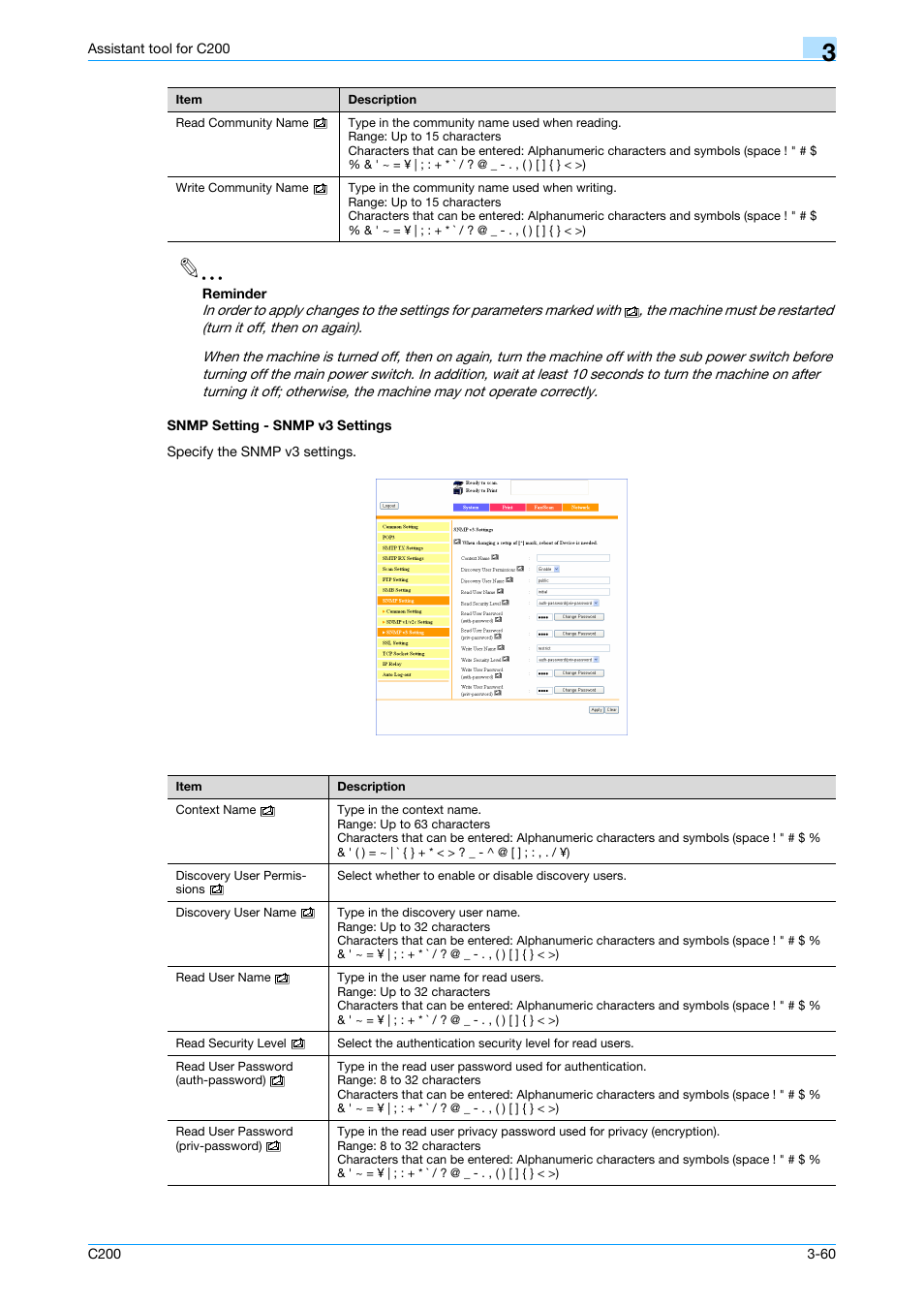 Snmp setting - snmp v3 settings, Snmp setting - snmp v3 settings -60 | Konica Minolta bizhub C200 User Manual | Page 155 / 167