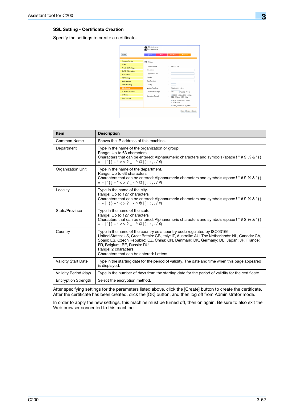 Ssl setting - certificate creation, Ssl setting - certificate creation -62 | Konica Minolta bizhub C200 User Manual | Page 157 / 167